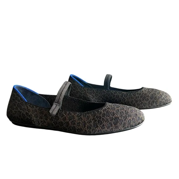 Rothy’s Women’s The Square Mary Jane Chocolate Spot Leopard Print Knit Flats 8.5