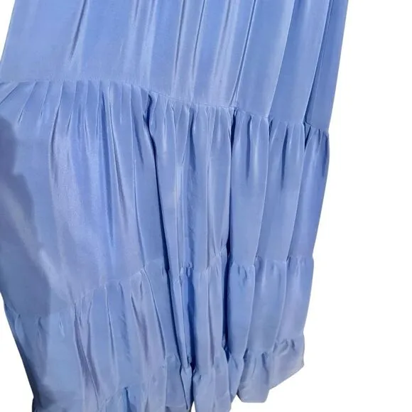 Rungolee Melodie Maxi Silk Tiered Embroidered Dress Blue Size L