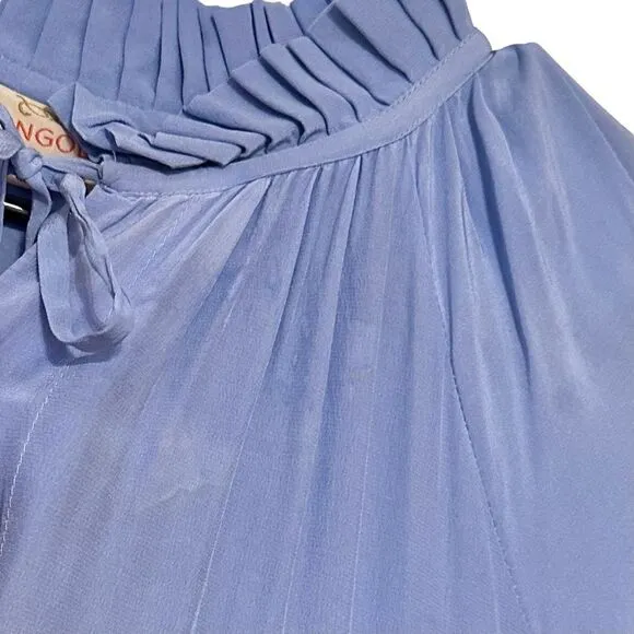 Rungolee Melodie Maxi Silk Tiered Embroidered Dress Blue Size L