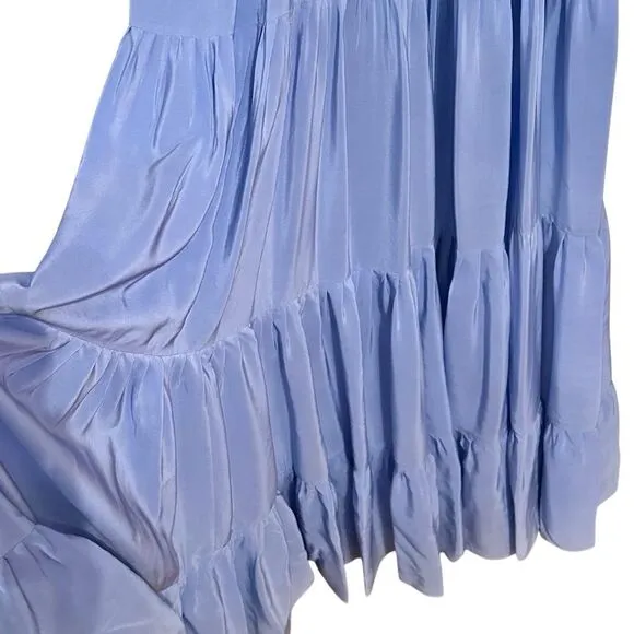Rungolee Melodie Maxi Silk Tiered Embroidered Dress Blue Size L