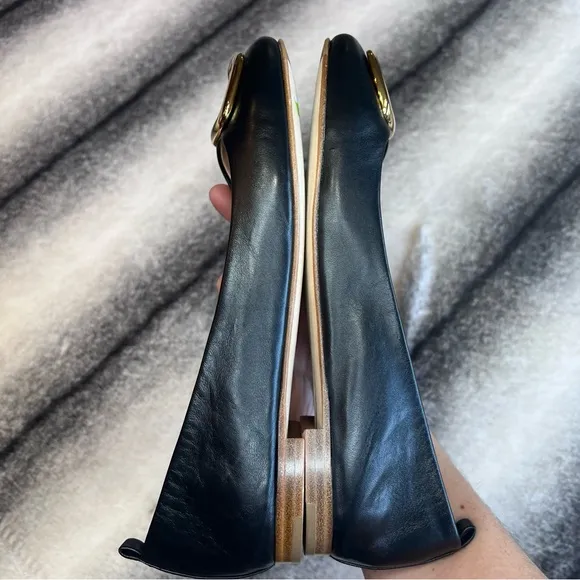 Rupert Sanderson Vedette Gold Emblem Black Leather Flats