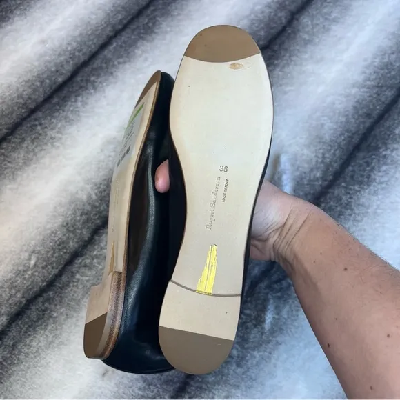Rupert Sanderson Vedette Gold Emblem Black Leather Flats