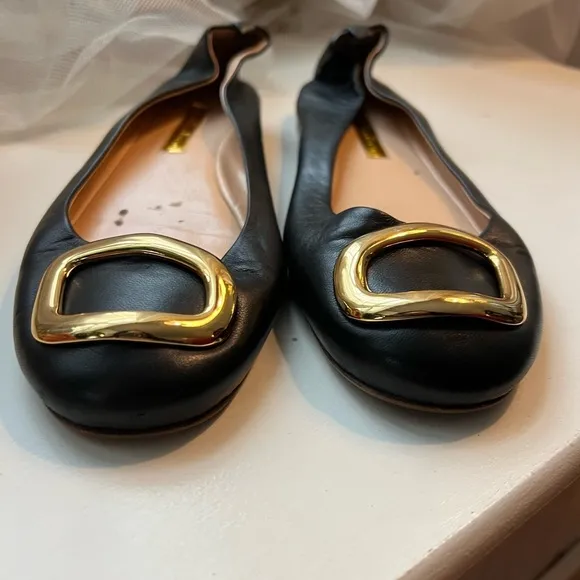 Rupert Sanderson Vedette Leather Buckle Ballet Flats 37