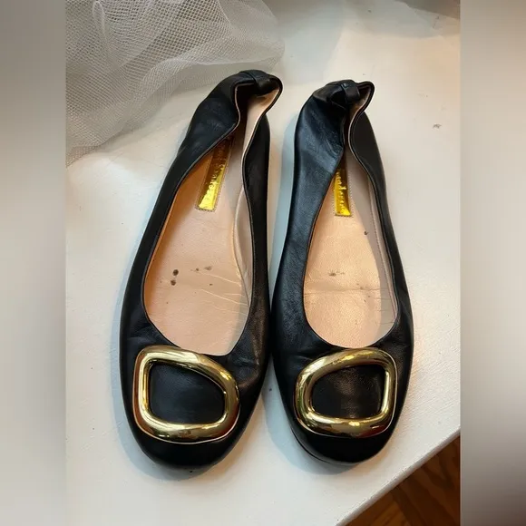 Rupert Sanderson Vedette Leather Buckle Ballet Flats 37