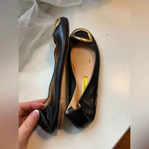 Rupert Sanderson Vedette Leather Buckle Ballet Flats 37