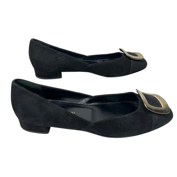 Russell Bromley Black Suede Buckle Ballet Flats Made in Italy EU41 US10 Italy
