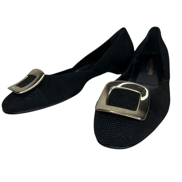 Russell Bromley Black Suede Buckle Ballet Flats Made in Italy EU41 US10 Italy