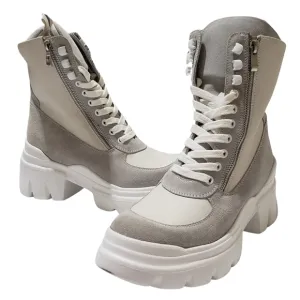 Saint G Kendall Combat Boots Lug Sole Suede/Leather Women 10 Off White NIB