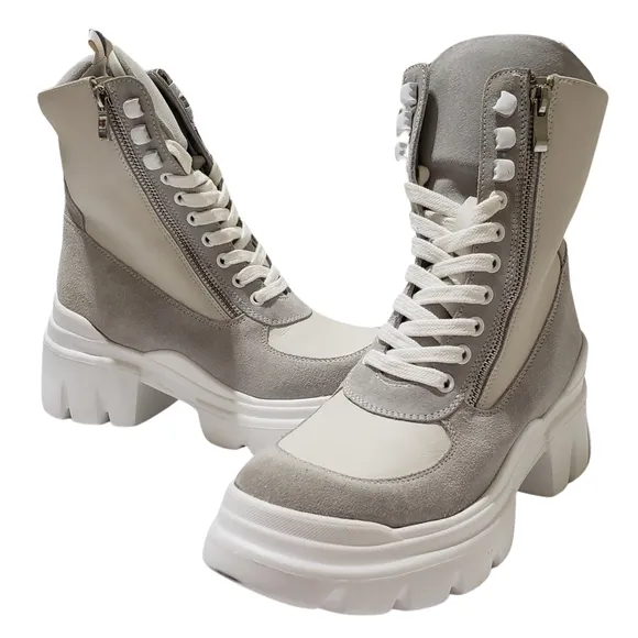 Saint G Kendall Combat Boots Lug Sole Suede/Leather Women 10 Off White NIB