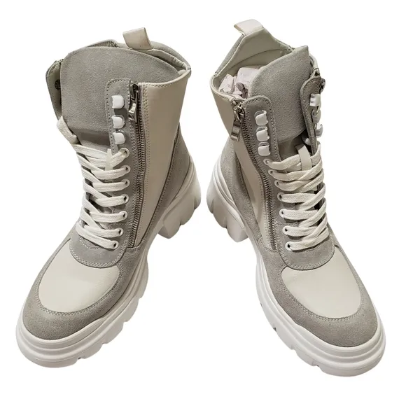 Saint G Kendall Combat Boots Lug Sole Suede/Leather Women 10 Off White NIB
