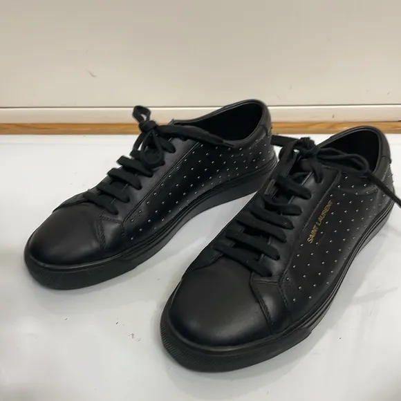 Saint Laurent Andy Low-Top Studded Leather Sneakers.