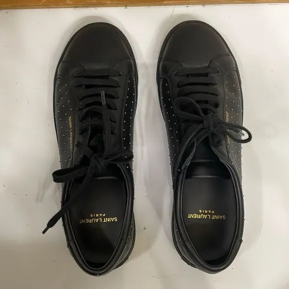 Saint Laurent Andy Low-Top Studded Leather Sneakers.