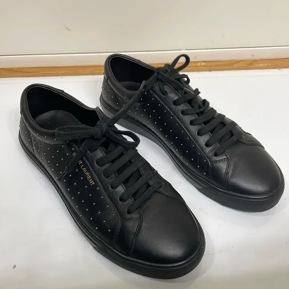 Saint Laurent Andy Low-Top Studded Leather Sneakers.