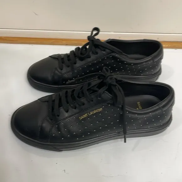 Saint Laurent Andy Low-Top Studded Leather Sneakers.