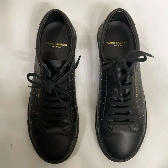Saint Laurent Andy Low-Top Studded Leather Sneakers.
