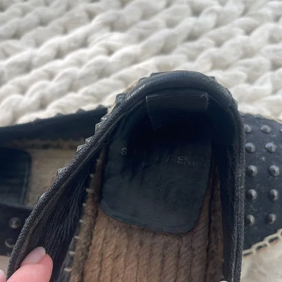 SAINT LAURENT Canvas Studded Accents Espadrilles Size 36