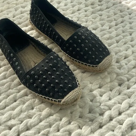 SAINT LAURENT Canvas Studded Accents Espadrilles Size 36