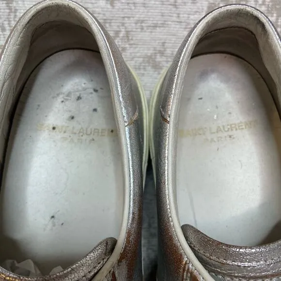 Saint Laurent Distressed Leather Platform Sneakers in Silver