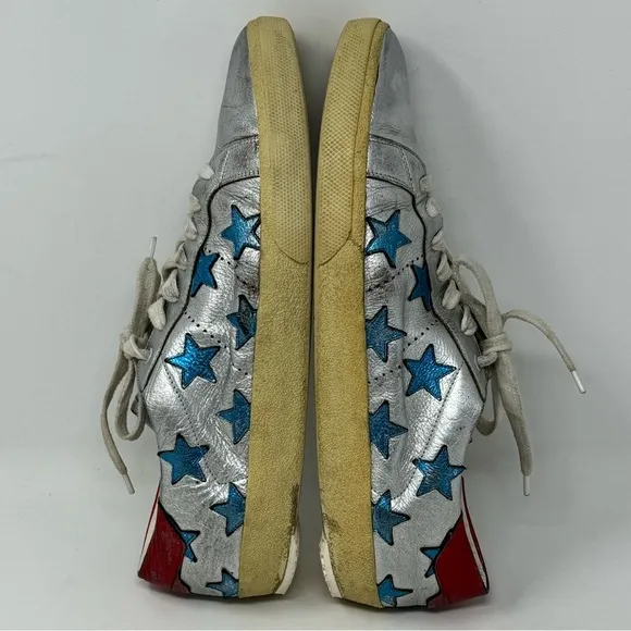 SAINT LAURENT Metallic Stars Leather Low-Top Sneakers size 44
