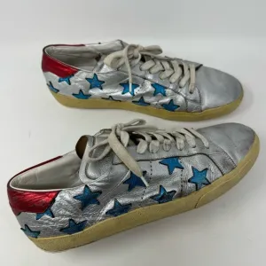 SAINT LAURENT Metallic Stars Leather Low-Top Sneakers size 44