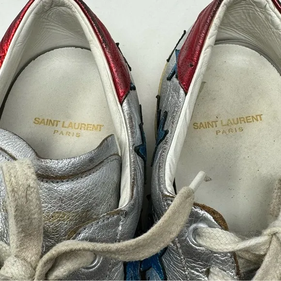 SAINT LAURENT Metallic Stars Leather Low-Top Sneakers size 44