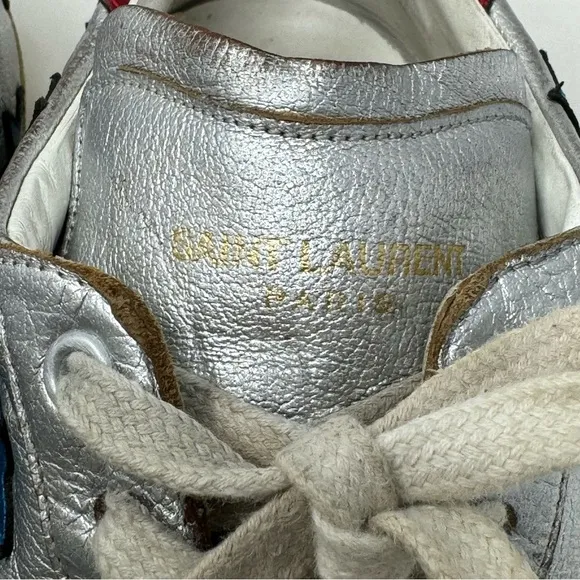 SAINT LAURENT Metallic Stars Leather Low-Top Sneakers size 44