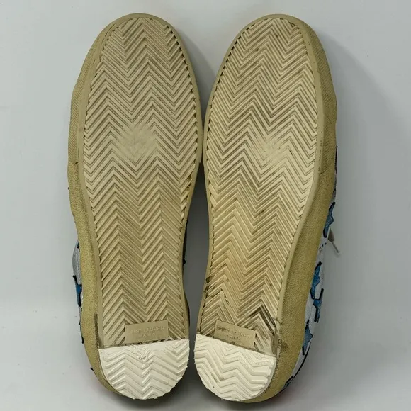 SAINT LAURENT Metallic Stars Leather Low-Top Sneakers size 44