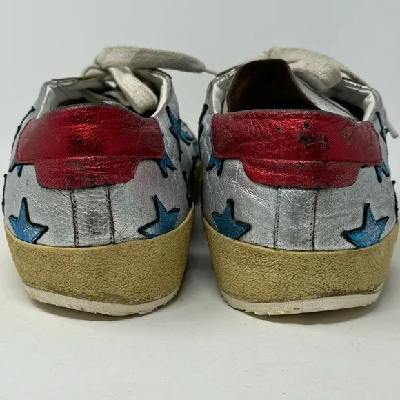 SAINT LAURENT Metallic Stars Leather Low-Top Sneakers size 44