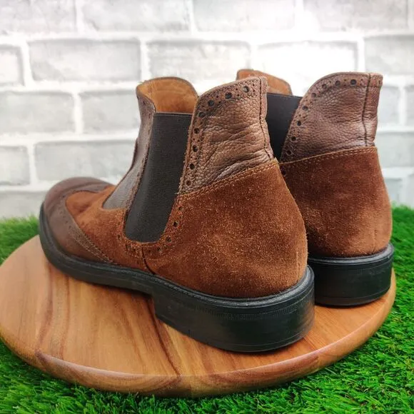 Saks Fifth Avenue Mens Size 12 Brown Leather Suede Chelsea Ankle Boots Italy