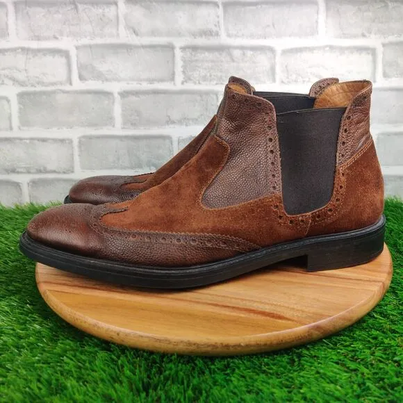 Saks Fifth Avenue Mens Size 12 Brown Leather Suede Chelsea Ankle Boots Italy