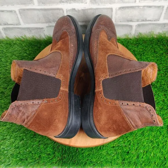 Saks Fifth Avenue Mens Size 12 Brown Leather Suede Chelsea Ankle Boots Italy