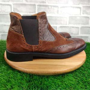 Saks Fifth Avenue Mens Size 12 Brown Leather Suede Chelsea Ankle Boots Italy