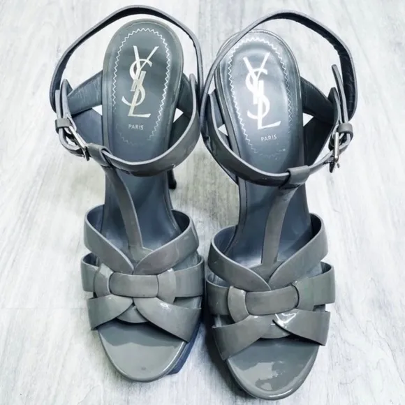 ✨SALE SAINT LAURENTTribute Patent Leather T-Strap Sandals Size 7.5
