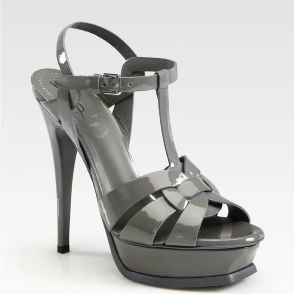 ✨SALE SAINT LAURENTTribute Patent Leather T-Strap Sandals Size 7.5