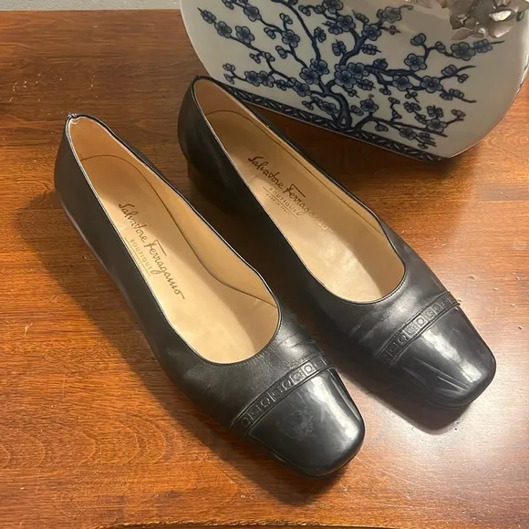 Salvatore Ferragamo Black Leather Flats
