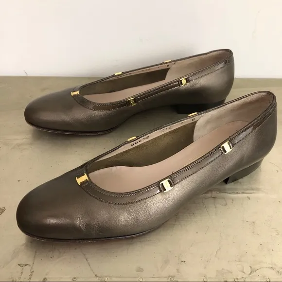 Salvatore Ferragamo Bronze Leather Flats