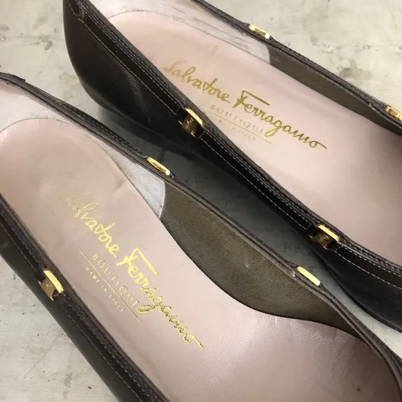 Salvatore Ferragamo Bronze Leather Flats