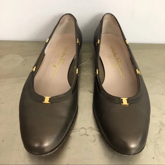 Salvatore Ferragamo Bronze Leather Flats