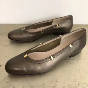 Salvatore Ferragamo Bronze Leather Flats