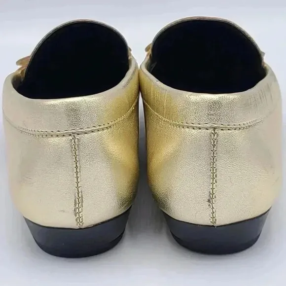 Salvatore Ferragamo Gold Metallic Leather Driving Loafers Flats Italy 5.5