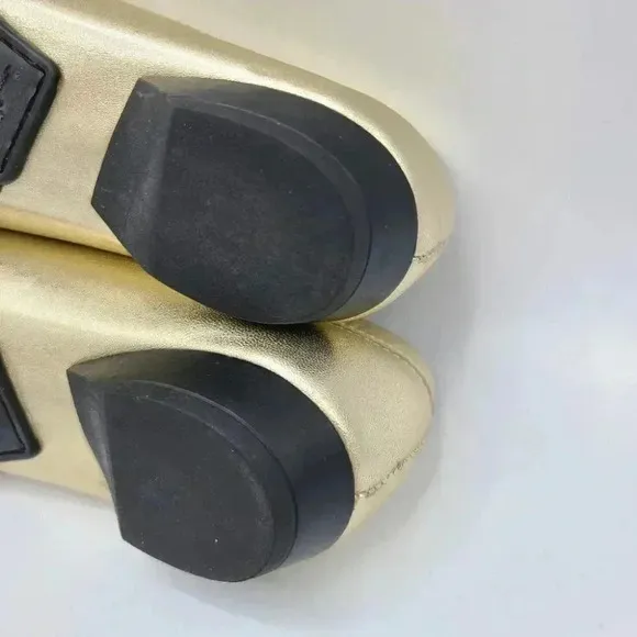 Salvatore Ferragamo Gold Metallic Leather Driving Loafers Flats Italy 5.5