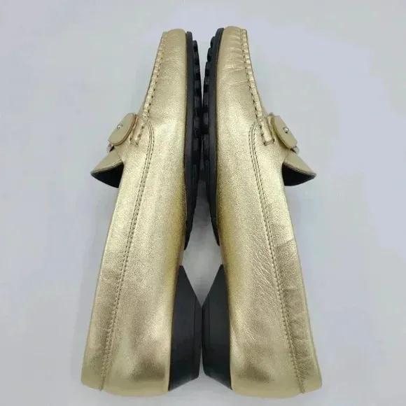 Salvatore Ferragamo Gold Metallic Leather Driving Loafers Flats Italy 5.5