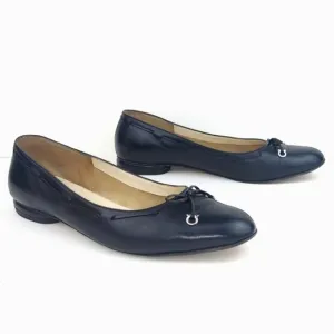 Salvatore Ferragamo Logo Bow Tie Black Leather Vintage Ballerina Flats Size 10 C