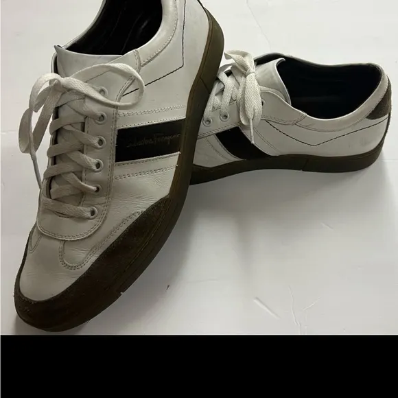 Salvatore Ferragamo Low Top Signature Sneakers Brown &amp; White