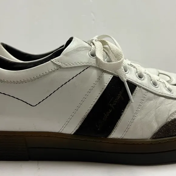 Salvatore Ferragamo Low Top Signature Sneakers Brown &amp; White