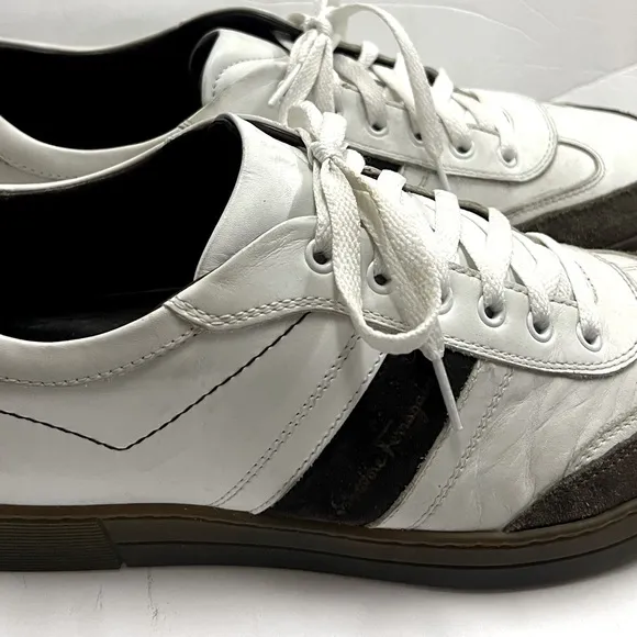 Salvatore Ferragamo Low Top Signature Sneakers Brown &amp; White