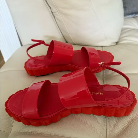 Salvatore Ferragamo Lusia Coral Patent Leather Sandal With Ankle Strap Size 8.5