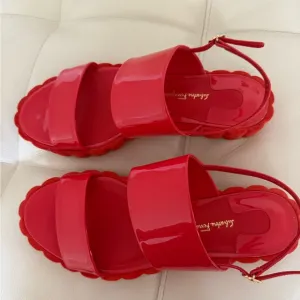 Salvatore Ferragamo Lusia Coral Patent Leather Sandal With Ankle Strap Size 8.5
