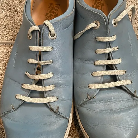 Salvatore Ferragamo Riviera Leather Low Top Sneaker Blue Men’s Size 11.5
