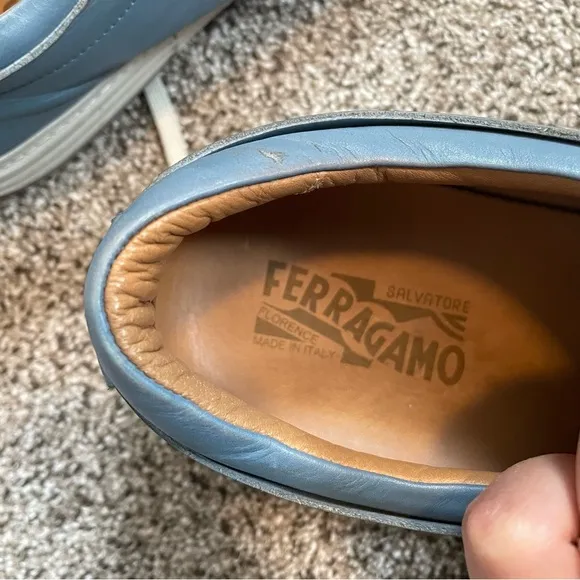 Salvatore Ferragamo Riviera Leather Low Top Sneaker Blue Men’s Size 11.5